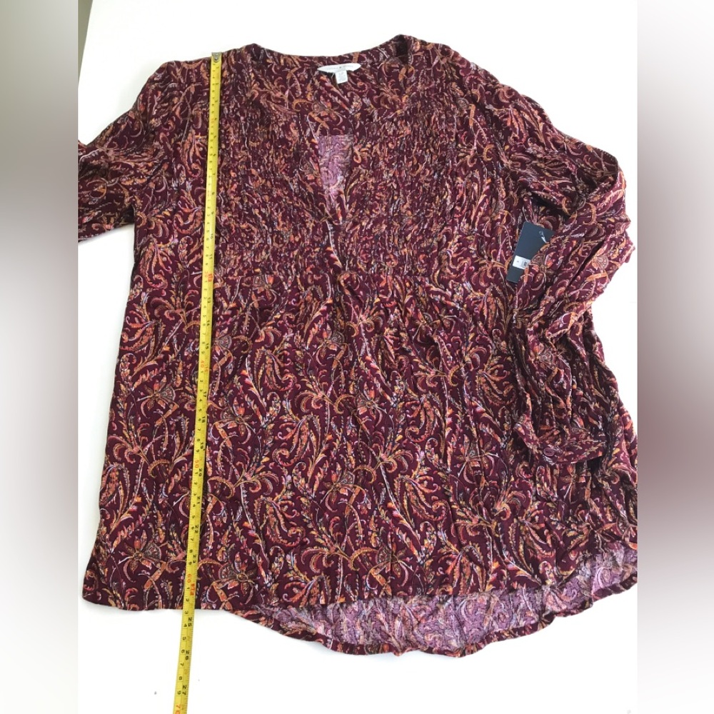 NWT! Lucky Brand Paisley V Neck Peasant Blouse Long Sleeve Boho Size: S - Picture 11 of 13